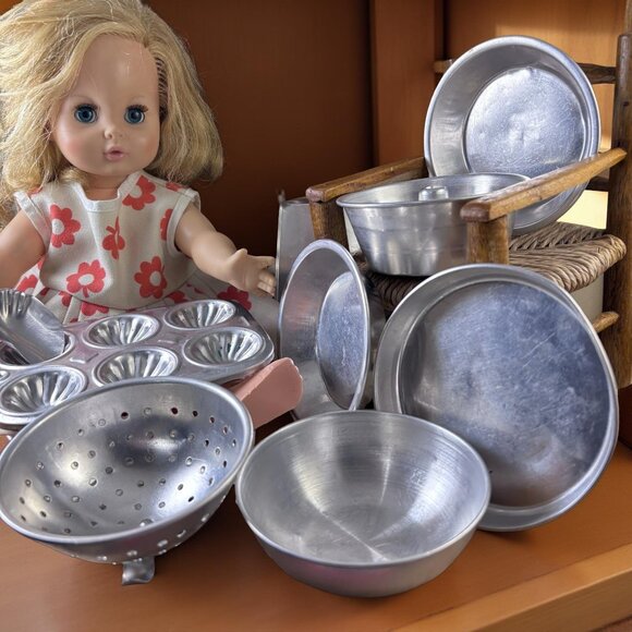Unbranded Other - Vintage 1960s Toy Aluminum Bakeware Set | Muffin Tin, Colander & Pans | Mid Cent